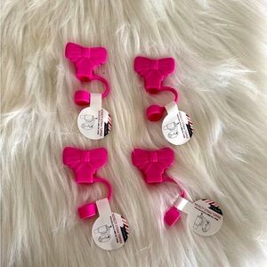 NWT Target Bullseye Playground Viral Holiday Bow Tumbler Straw Toppers, Seg of 4